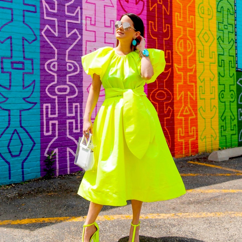 Christopher John Rogers x Target Yellow Neon Puff Sleeve Voluminous Dress